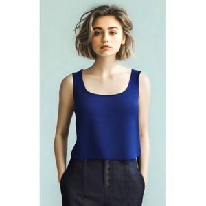 LAutreChose Ponte Knit Top SquareNeck Sleeveless Italy Blue Size Small NWT $228